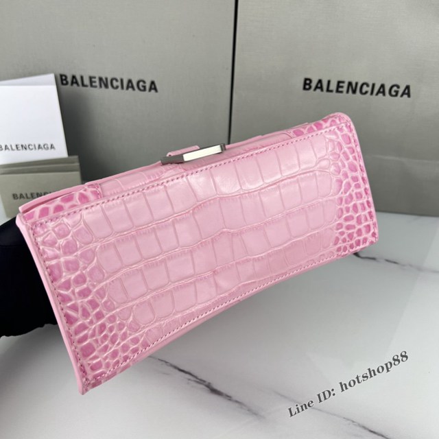 Balenciaga專櫃爆款櫻花粉鱷魚紋銀扣手提女包 巴黎世家原廠S號Hourglass沙漏包 款號：8895 fyj1197